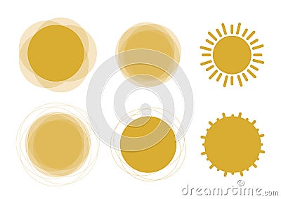 Set of six sun images royalty free Cartoon Illustration