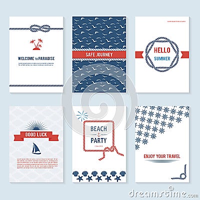 Set of six vector banner templates in marine style Vector Illustration