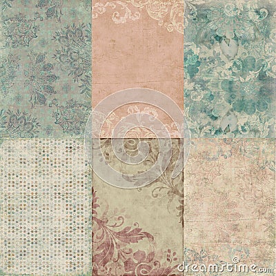 Set of six vintage floral shabby backgrounds Stock Photo