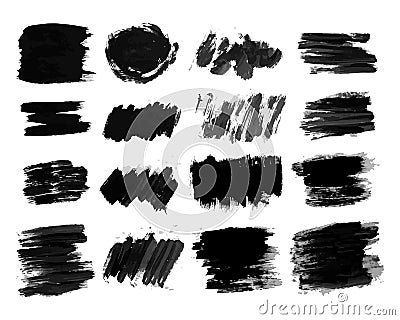 Set of sixteen black hand drawn ink stains Vector Illustration