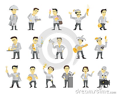 Set of sixteen different character design. Speaker politician and many others. Flat color vector illustration stock Vector Illustration