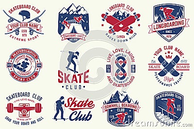 Set of Skateboard and longboard club badges. Vector illustration Vector Illustration
