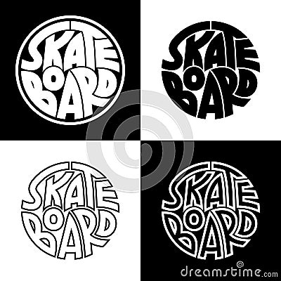 Set of 4 skateboard typography graphics. Concept for print production. T-shirt fashion Design. Template for poster, print, banner Vector Illustration