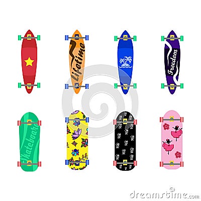 Set of skateboards on white background Vector Illustration