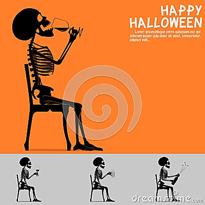 Set of the skeleton with beverage on transparent background Vector Illustration