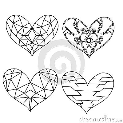Set of Sketch design decoration patterned hearts. Stock Photo