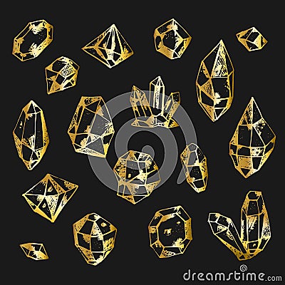 Set of sketch hand drawn golden vector crystals Vector Illustration