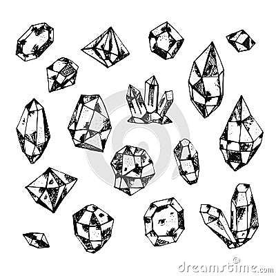 Set of sketch hand drawn vector crystals Vector Illustration