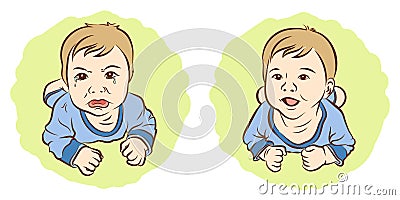 Set of sketch, Kids awful sadness face and happiness face. Vector Illustration