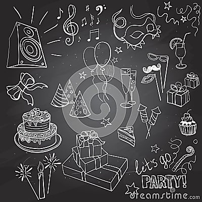 Set of sketch party objects hand-drawn Vector Illustration