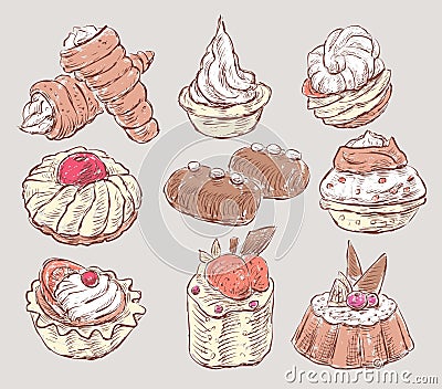 Set of sketches of cakes Vector Illustration