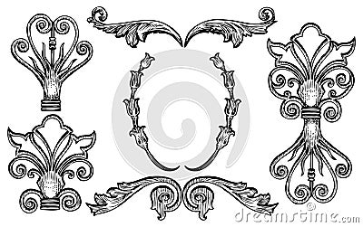 Set of sketches various vintage design elements Vector Illustration