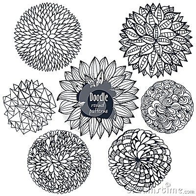 Set of sketchy doodle decorative flowers and curves Vector Illustration