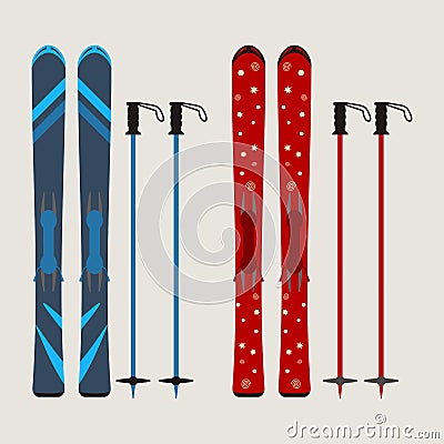 set of ski and ski sticks - winter equipment - vector illustration Vector Illustration