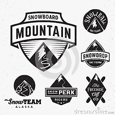 Set of Ski Snowboard Snow Mountains Sport Logos or Vector Illustration