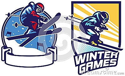 Set of skiing sport games badge design Vector Illustration
