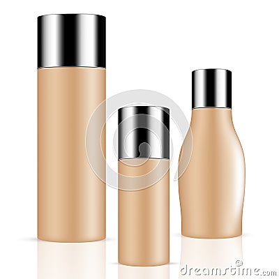 SET of skin toned beauty products/cosmetics bottles and containers with silver lid Vector Illustration