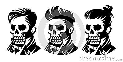 Set skull barbershop victorian hairstyle, haircut illustration Vector Illustration