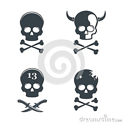 Set of skull. Design elements, icons, emblems and badges on white background. Vector Illustration