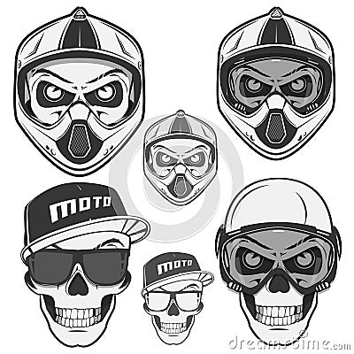 Set of skull helm biker and motosport.sport Vector Illustration