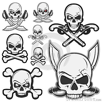 Set of skull pirates bones and pirates logo Vector Illustration