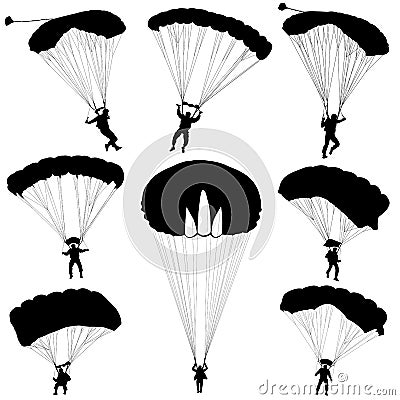 Set skydiver, silhouettes parachuting vector Vector Illustration