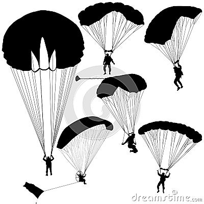 Set skydiver, silhouettes parachuting vector illustration Vector Illustration