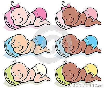 Sleeping Babies in Diapers Vector Illustration