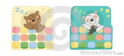 set of sleeping cartoon baby bears polar and braun Vector Illustration