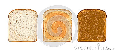 Set of sliced bread toast vector. Slice of a whole wheat white bread. Bakery, food, piece of roasted crouton for Vector Illustration