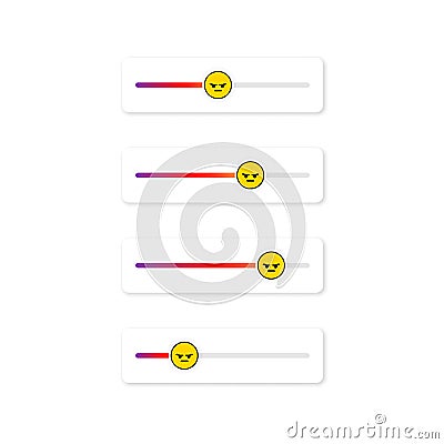 Set of slider emoji for social networks. Slider button social interface for poll and ask indicator emoji boring. Angry face. Vector Illustration