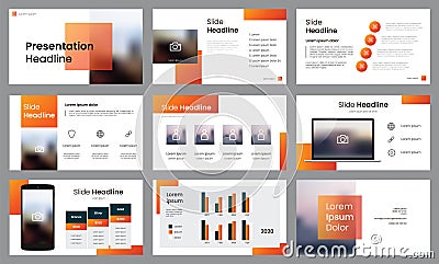 Set of slides presentation template layout vector, Orange colored design Vector Illustration