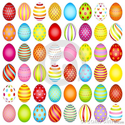 Set Of Slim Easter Eggs Color With Pattern Vector Illustration