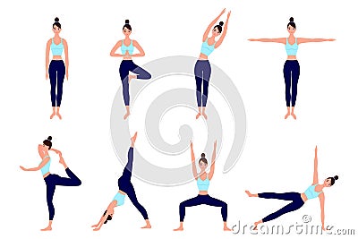 Set of yoga postures female Vector Illustration