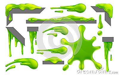 Slime Green Goo Messy Blobs Splats Drips and Drops Vector Illustration