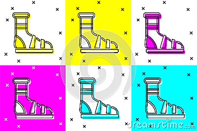 Set Slippers with socks icon isolated on color background. Beach slippers sign. Flip flops. Vector Stock Photo