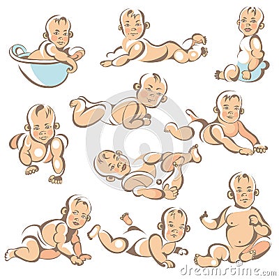 Set with a small babies 1 Vector Illustration