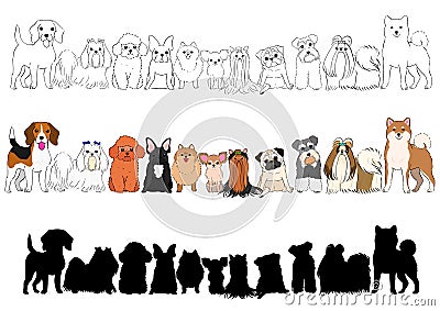 Set of small dogs hand drawn borders Vector Illustration