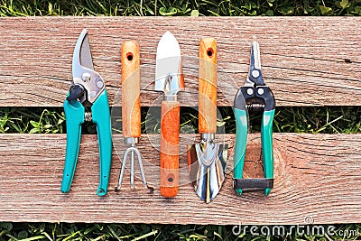 Set of small gardening tools Stock Photo