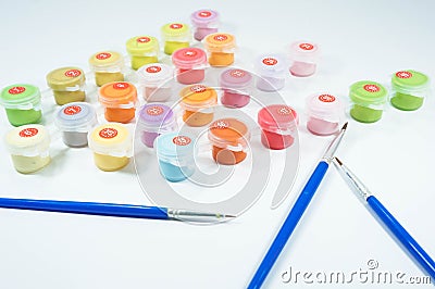 Set of small paint bucket for painting Stock Photo