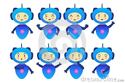Set of small robots with different emotions. Vector Vector Illustration