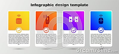 Set Smart data server, Mobile with wi-fi wireless, Data transfer and storage and Wireless computer mouse. Business Vector Illustration