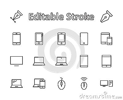 Set of smart devices and gadgets, computer equipment and electronics. Electronic devices icons for web and mobile vector Vector Illustration