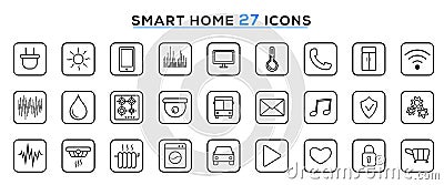 Set of smart home line icons. Internet of things. Modern smart house automation system technology. Vector Illustration