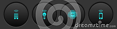 Set Smart home with wireless, light bulb, Processor microcircuits CPU and Wireless smartphone icon. Vector Vector Illustration