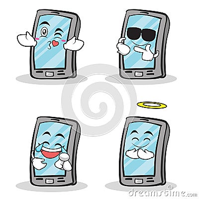 Set smartphone cartoon character collection Vector Illustration