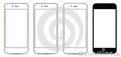 Set of Smartphones with blank screen in four colors Vector Illustration