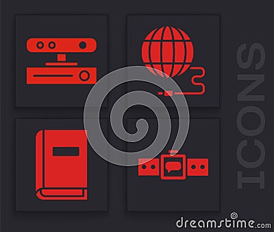 Set Smartwatch, Motion sensor, Social network and User manual icon. Vector Vector Illustration