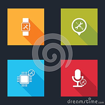 Set Smartwatch service, Location, Processor and Microphone icon. Vector Vector Illustration