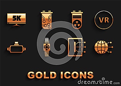 Set Smartwatch, Virtual reality, Global technology or social network, Tablet, glasses, Video graphic card, Monitor Vector Illustration
